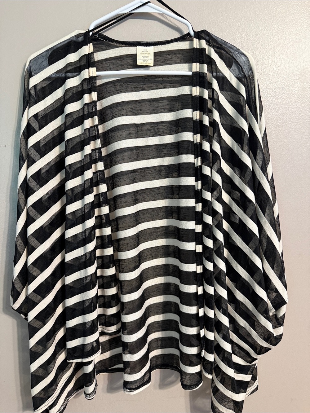 Black and White Striped Open Front Cardigan